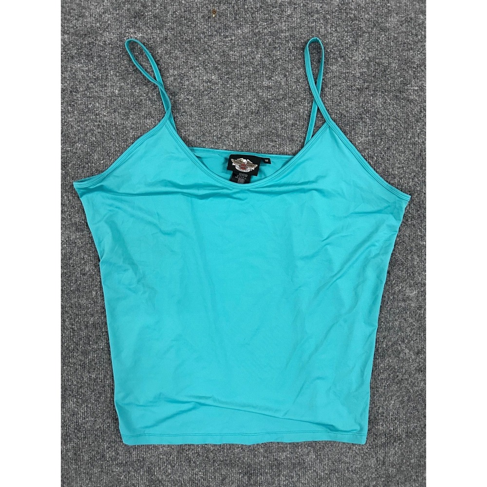 Harley-Davidson Tank Top Womens Size 1W Teal Cami Spaghetti Strap Stretch Biker
